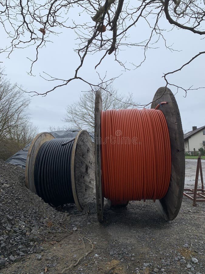 Cable reels on an active construction site